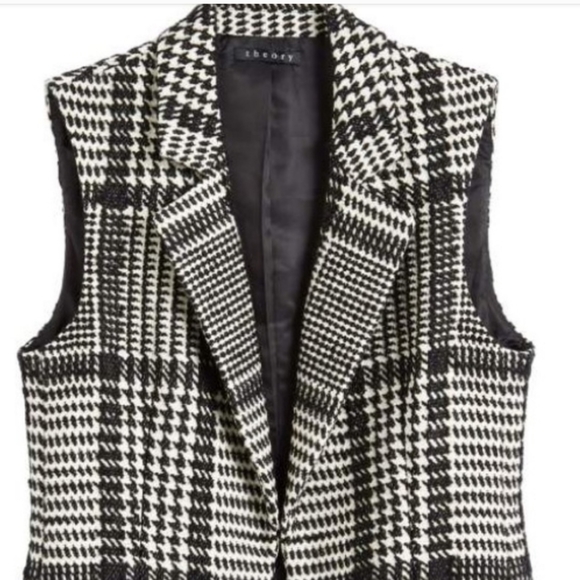 Theory Eldora Glen Houndstooth Plaid Sleeveless Blazer Vest. Sz 2. - Picture 4 of 12